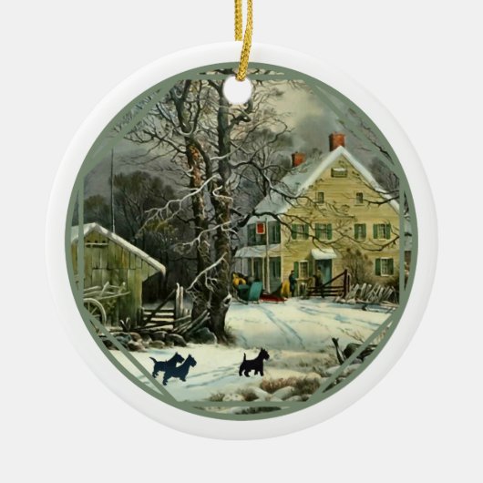 Scottish Terrier Old Fashioned Winter Keramisch Ornament (Voorkant)