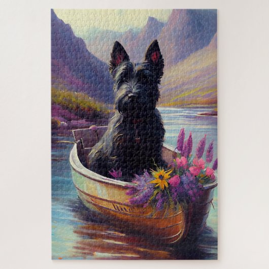 Scottish Terrier op een peddel: Een Schilderachtig Legpuzzel (Verticaal)