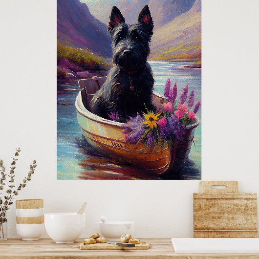 Scottish Terrier op een peddel: Een Schilderachtig Poster (Keuken)