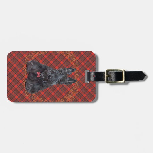 Scottish Terrier op Tartan Bagagelabel (Voorkant horizontaal)