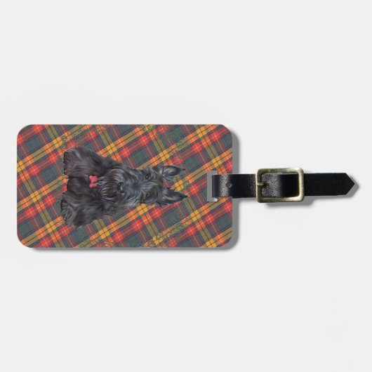 Scottish Terrier op Tartan Bagagelabel (Voorkant horizontaal)