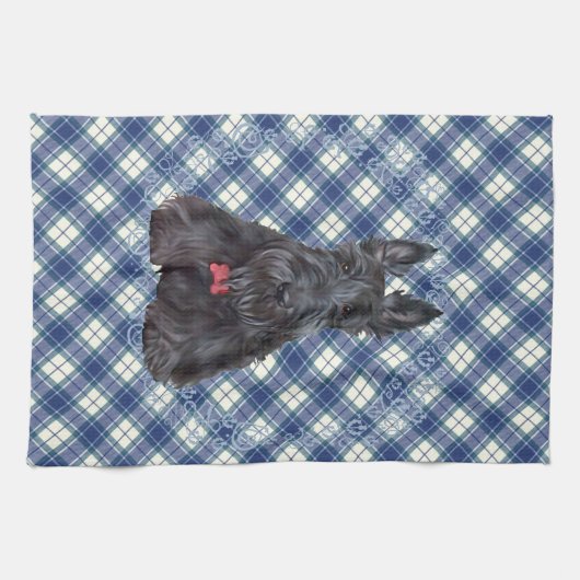 Scottish Terrier op Tartan Theedoek (Horizontaal)
