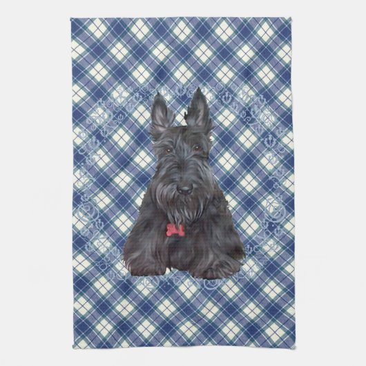 Scottish Terrier op Tartan Theedoek (Verticaal)