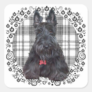 Scottish Terrier op Tartan Vierkante Sticker