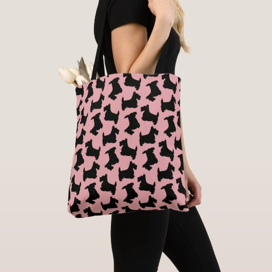 Scottish Terrier Pattern Pink and Black Tote Bag (Dichtbij)