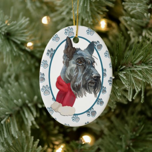 Scottish Terrier Paw Print Border Keramisch Ornament (Boom)