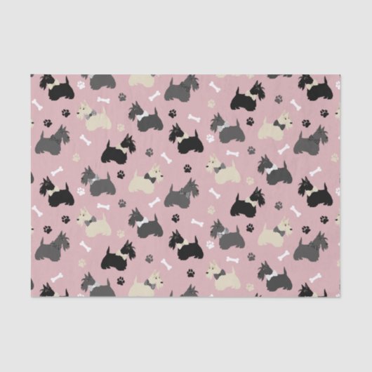 Scottish Terrier Paws and Bones Pink Tissuepapier (Voorkant)