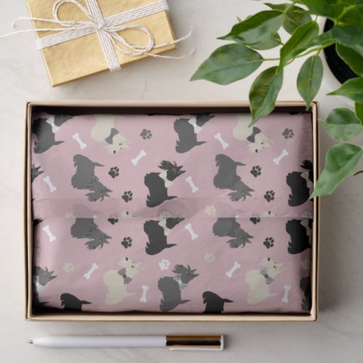 Scottish Terrier Paws and Bones Pink Tissuepapier (Geschenk)