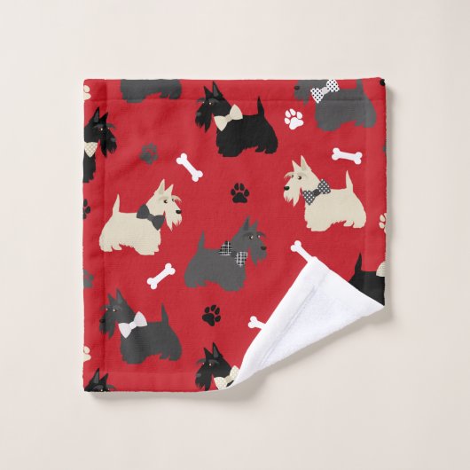 Scottish Terrier Paws and Bones Red Bad Handdoek (Wasdoekje)