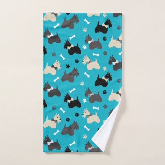 Scottish Terrier Paws and Botten Blue Bad Handdoek (Handdoek)