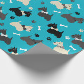 Scottish Terrier Paws and Botten Blue Cadeaupapier (Hoek)