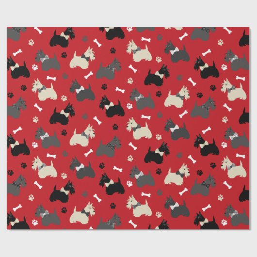 Scottish Terrier Paws and Botten Red Cadeaupapier (Vlak)