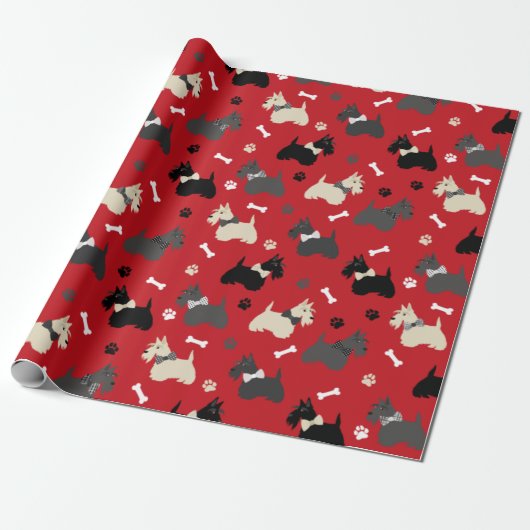 Scottish Terrier Paws and Botten Red Cadeaupapier (Uitgerold)