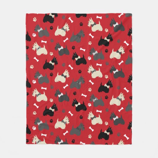 Scottish Terrier Paws and Botten Red Fleece Deken (Voorkant)