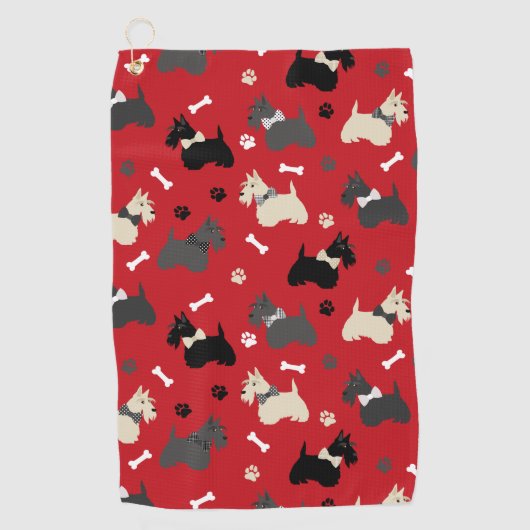 Scottish Terrier Paws and Botten Red Golfhanddoek (Voorkant)