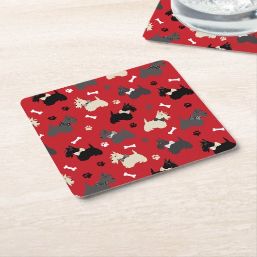 Scottish Terrier Paws and Botten Red Kartonnen Onderzetters (Schuin)