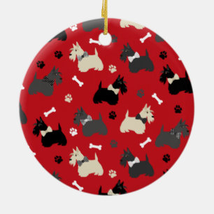 Scottish Terrier Paws and Botten Red Keramisch Ornament