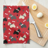 Scottish Terrier Paws and Botten Red Theedoek (Quarter Fold)
