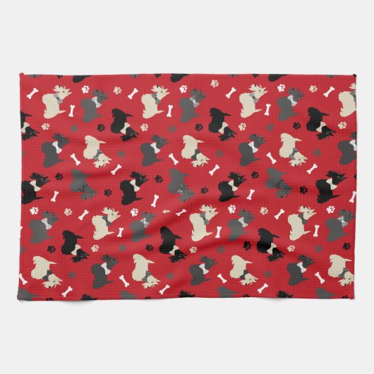 Scottish Terrier Paws and Botten Red Theedoek (Horizontaal)