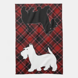 Scottish Terrier Red Black en White Tartan Theedoek