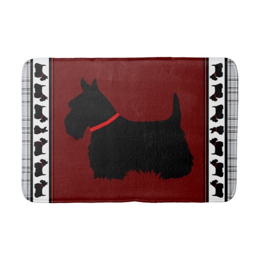 Scottish Terrier/red collar/grijs plaid, rood Badmat (Voorkant)