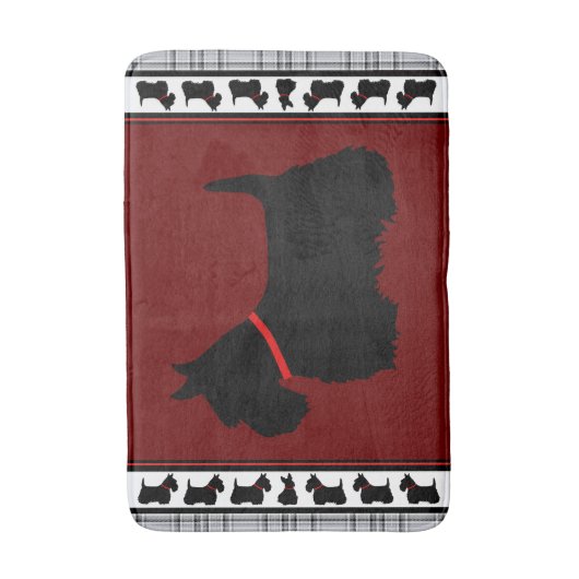 Scottish Terrier/red collar/grijs plaid, rood Badmat (Voorkant Verticaal)
