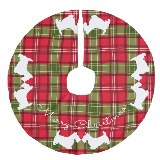 Scottish Terrier Red & Green Tartan Pset Imitatie Linnen Kerstboom Rok (Voorkant)