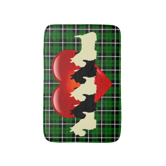 Scottish Terrier/red hart/Island green plaid Badmat (Voorkant Verticaal)