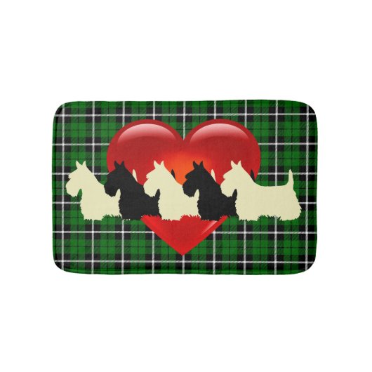 Scottish Terrier/red hart/Island green plaid Badmat (Voorkant)