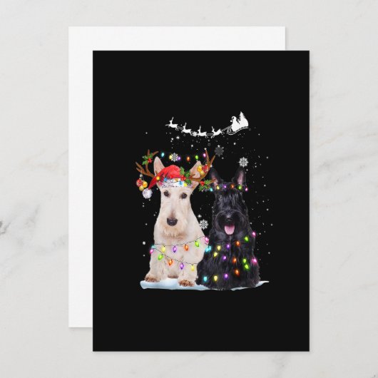 Scottish Terrier Reindeer Santa Hat Xmas Lights Ch Kaart (Voorkant / Achterkant)