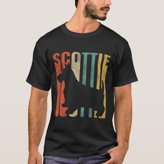 Scottish Terrier Retro 1970's Dog Scottie gekraakt T-shirt (Voorkant)