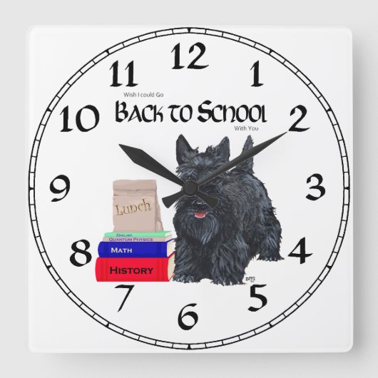 Scottish Terrier School Clock Vierkante Klok (Voorkant)