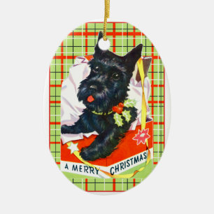 Scottish Terrier Scottie Dog met geschenk en gipsp Keramisch Ornament