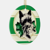 Scottish Terrier Scottie Dog met groene boog Keramisch Ornament (Rechts)