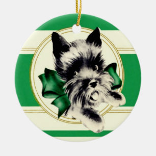 Scottish Terrier Scottie Dog met groene boog Keramisch Ornament