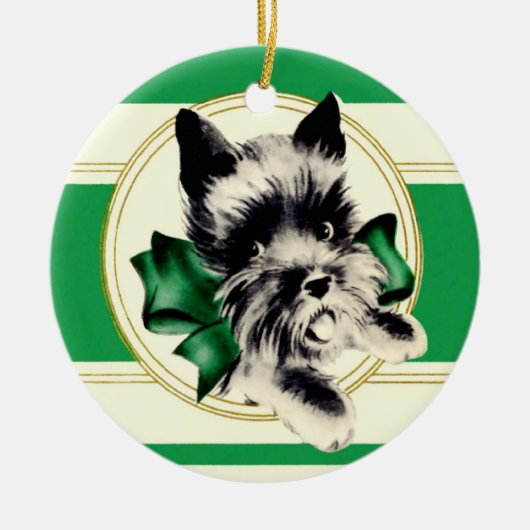 Scottish Terrier Scottie Dog met groene boog Keramisch Ornament (Voorkant)