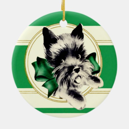 Scottish Terrier Scottie Dog met groene boog Keramisch Ornament (Achterkant)