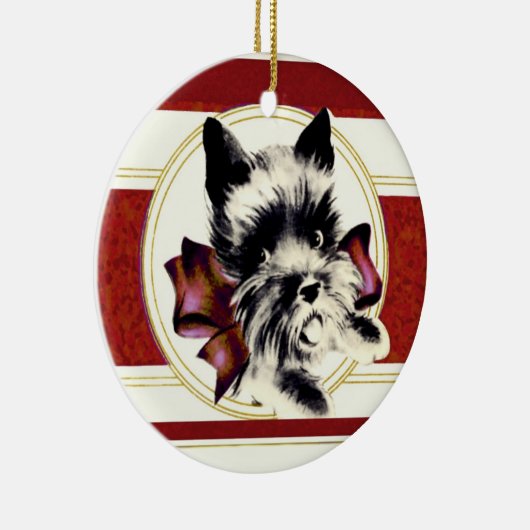 Scottish Terrier Scottie Dog met rode boog Keramisch Ornament (Rechts)