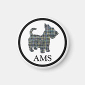 Scottish Terrier Scottie Dog Silhouette Y&B Grid Magneet (Voorkant)