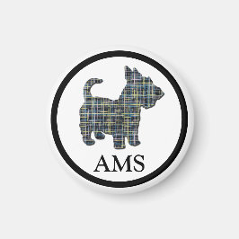 Scottish Terrier Scottie Dog Silhouette Y&B Grid Magneet