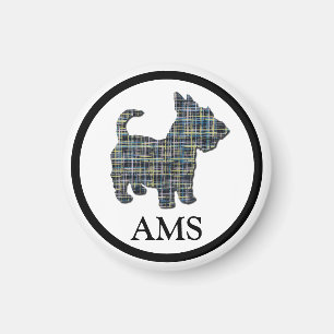 Scottish Terrier Scottie Dog Silhouette Y&B Grid Magneet
