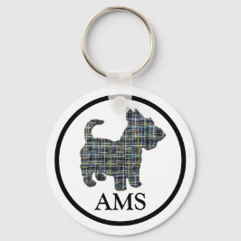 Scottish Terrier Scottie Dog Silhouette Y&B Grid Sleutelhanger
