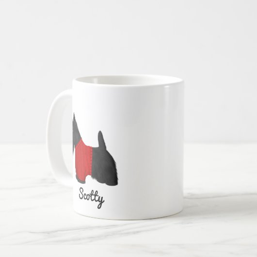 Scottish Terrier (Scotty Dog) in Sweater on White Koffiemok (Voorkant links)