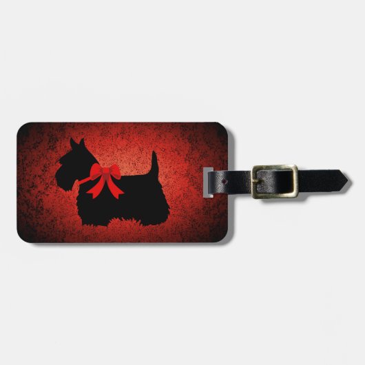 Scottish Terrier, silhouette, bow, granite red Bagagelabel (Voorkant horizontaal)