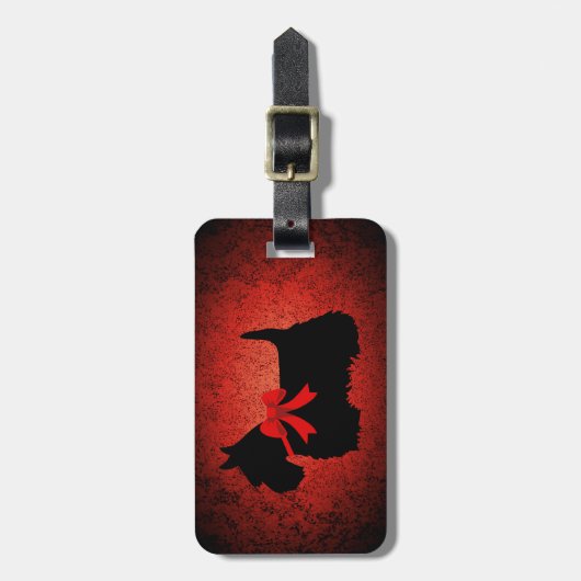 Scottish Terrier, silhouette, bow, granite red Bagagelabel (Voorkant verticaal)