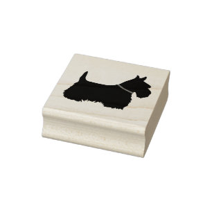 Scottish Terrier, silhouette/collar, doodsbang hon Rubberstempel