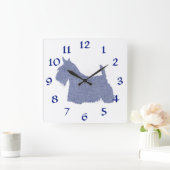 Scottish Terrier Silhouette in Denim Vierkante Klok (Huis)