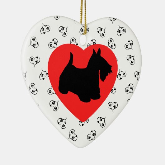Scottish Terrier Silhouette met hart Keramisch Ornament (Rechts)