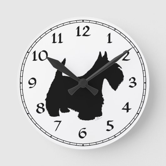 Scottish Terrier Silhouette Ronde Klok (Voorkant)