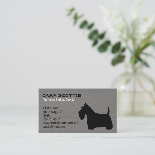 Scottish Terrier Silhouette Wood Grain Style Visitekaartje (Staand voorkant)